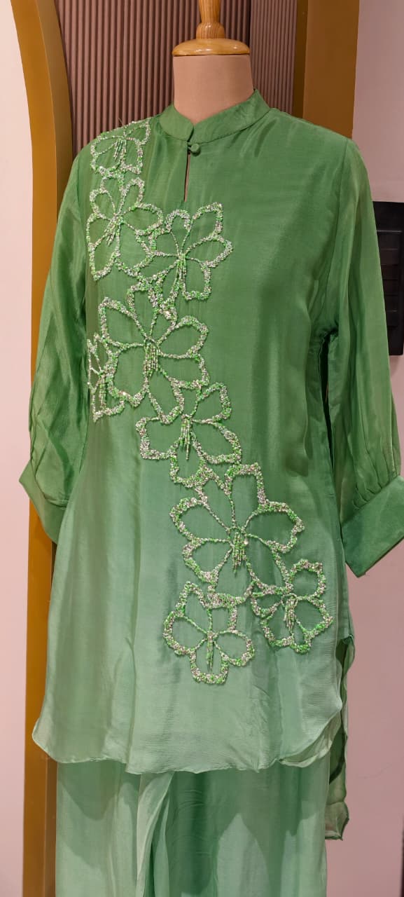 Sequin Cut Dana Tuti Fruti Look Floral Embroidered Chinon Co-Ord Sets- 14246