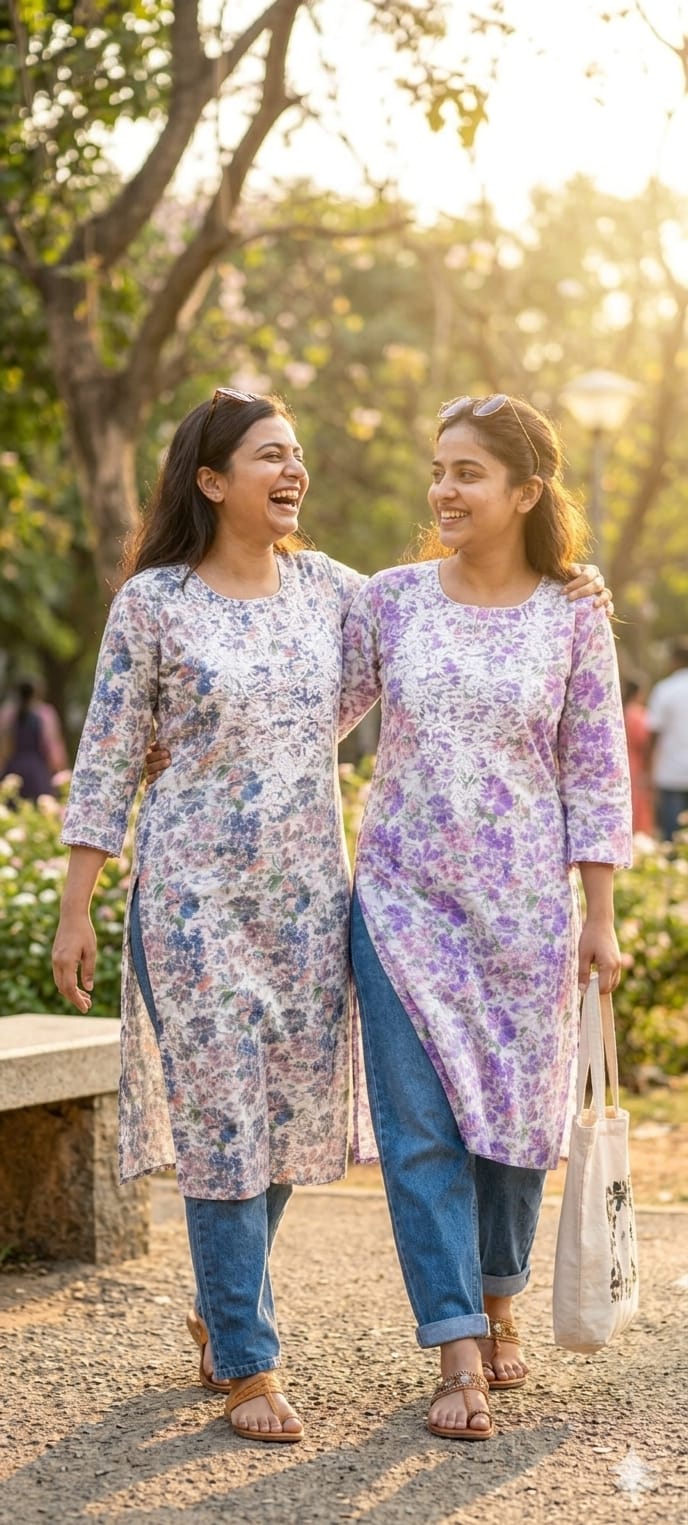 Full Floral Printed  With Chikankari Look Thread Embroidery Over Neck In Cotton Fabric-14267 RB237