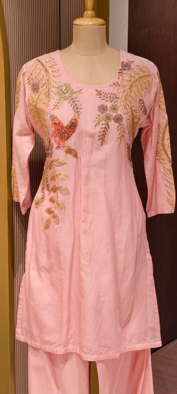 Figure Printed Co-Ord Set With Golden Outline Work In Mul Chanderi Fabric-13925 RB214
