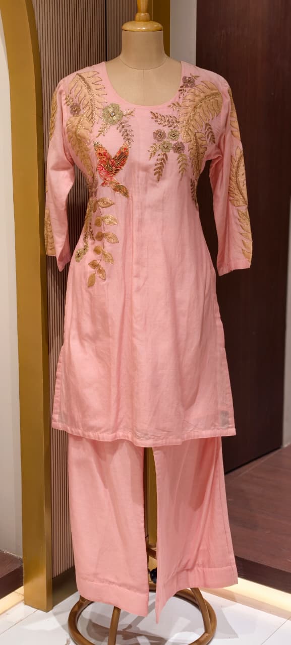 Figure Printed Co-Ord Set With Golden Outline Work In Mul Chanderi Fabric-13925 RB214
