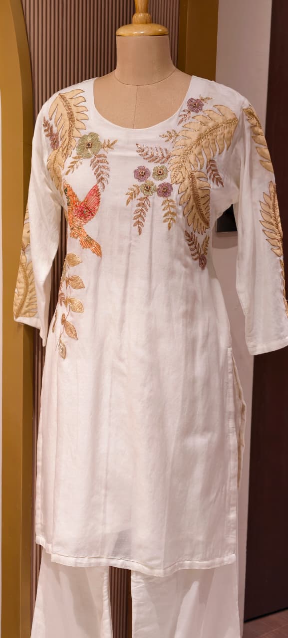 Figure Printed Co-Ord Set With Golden Outline Work In Mul Chanderi Fabric-13925 RB214