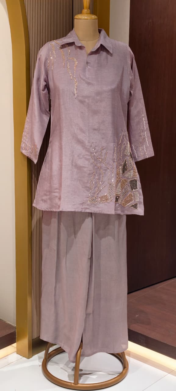 Branch Tail Sequin Scattered Work Solid Stylish Co-Ord Set