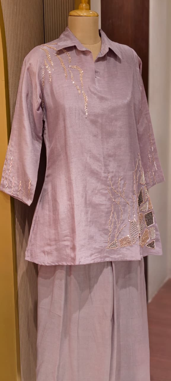 Branch Tail Sequin Scattered Work Solid Stylish Co-Ord Set