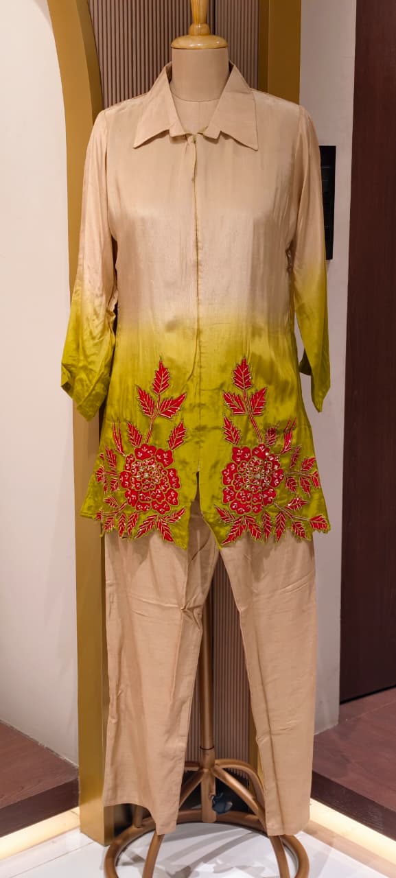 Ombre Shade With Ruby Touch Floral Co-Ord Set In Crepe Fabric- 14312