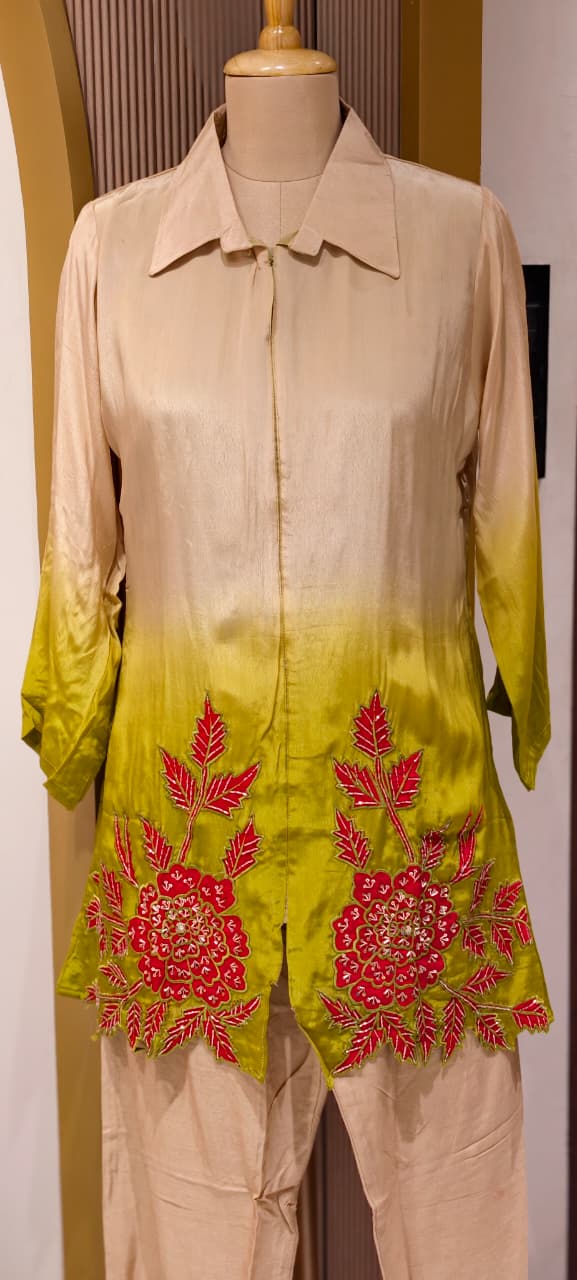 Ombre Shade With Ruby Touch Floral Co-Ord Set In Crepe Fabric- 14312