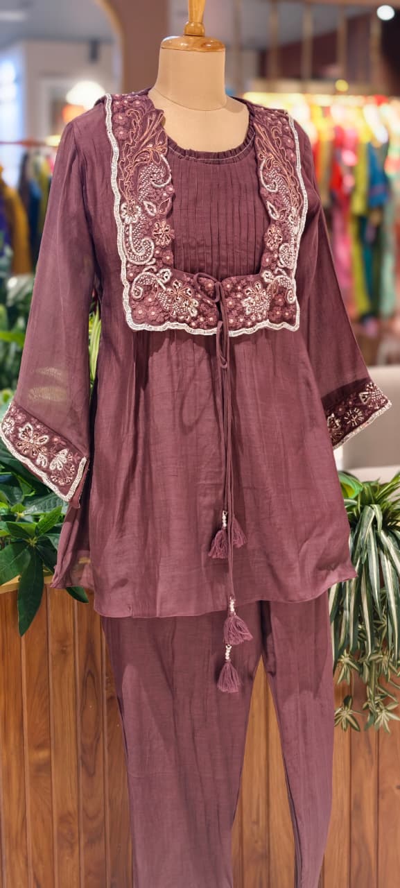 Upsided Unique Cut Jacket Look Mul Chanderi Co-Ord Set-14025