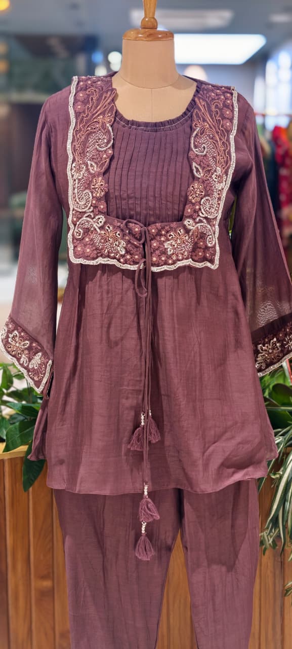 Upsided Unique Cut Jacket Look Mul Chanderi Co-Ord Set-14025