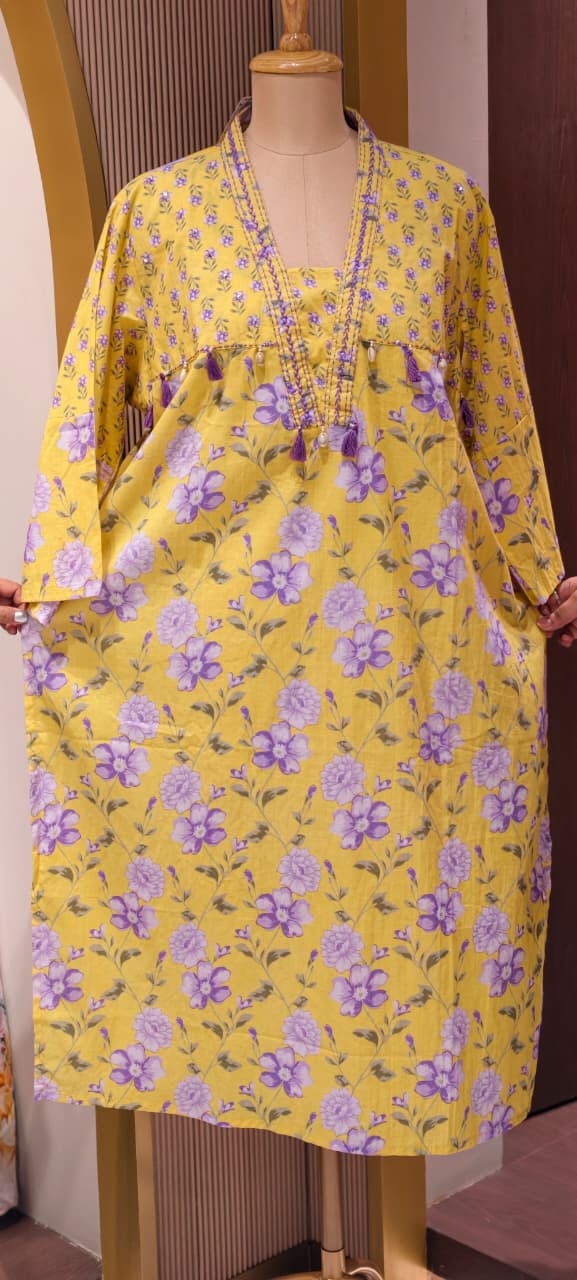 Boho Chic Refreshing Shade Printed A-Line Kurti Only In Cotton Fabric- 14277 RB238
