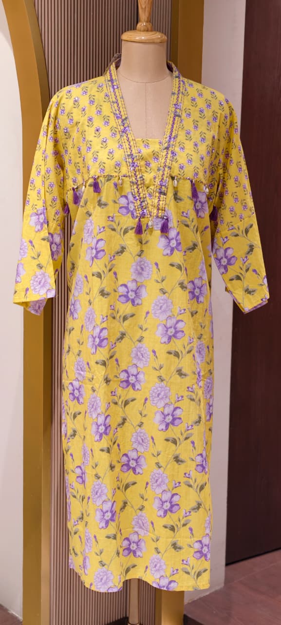 Boho Chic Refreshing Shade Printed A-Line Kurti Only In Cotton Fabric- 14277 RB238