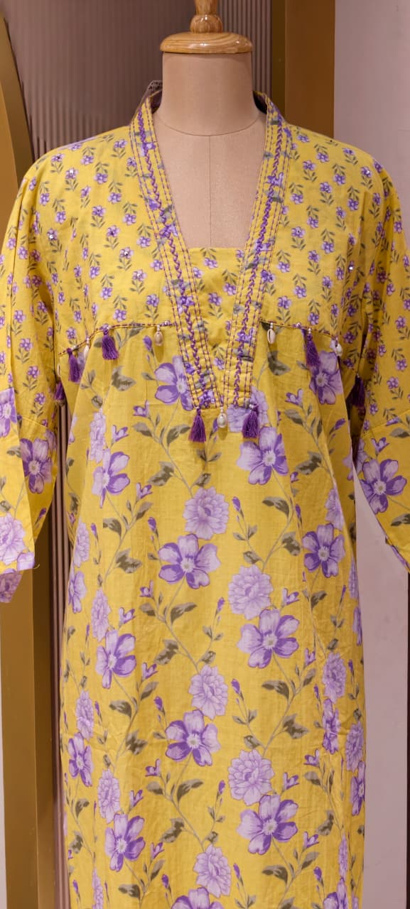 Boho Chic Refreshing Shade Printed A-Line Kurti Only In Cotton Fabric- 14277 RB238