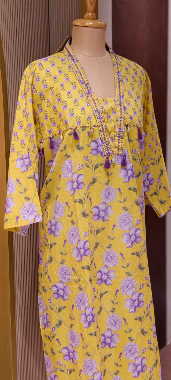Boho Chic Refreshing Shade Printed A-Line Kurti Only In Cotton Fabric- 14277 RB238