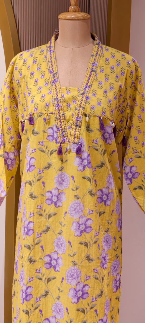 Boho Chic Refreshing Shade Printed A-Line Kurti Only In Cotton Fabric- 14277 RB238