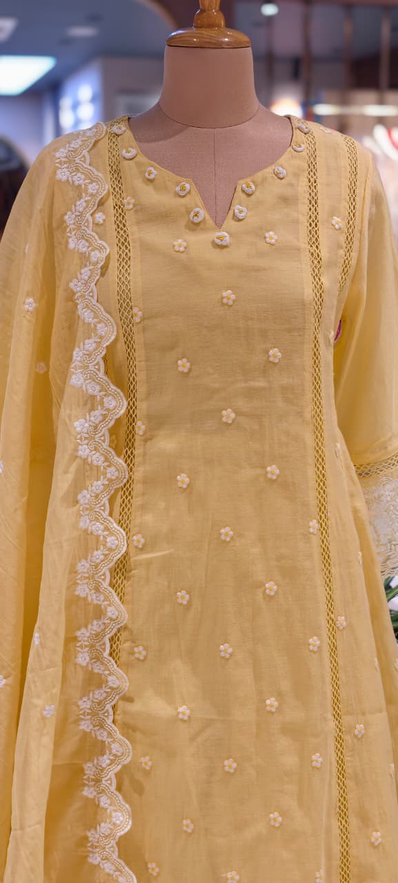 Mul Cotton Suttle Embroidery Soft Elegance A-Line Full Suit Set With Dupatta- 14308 RB234