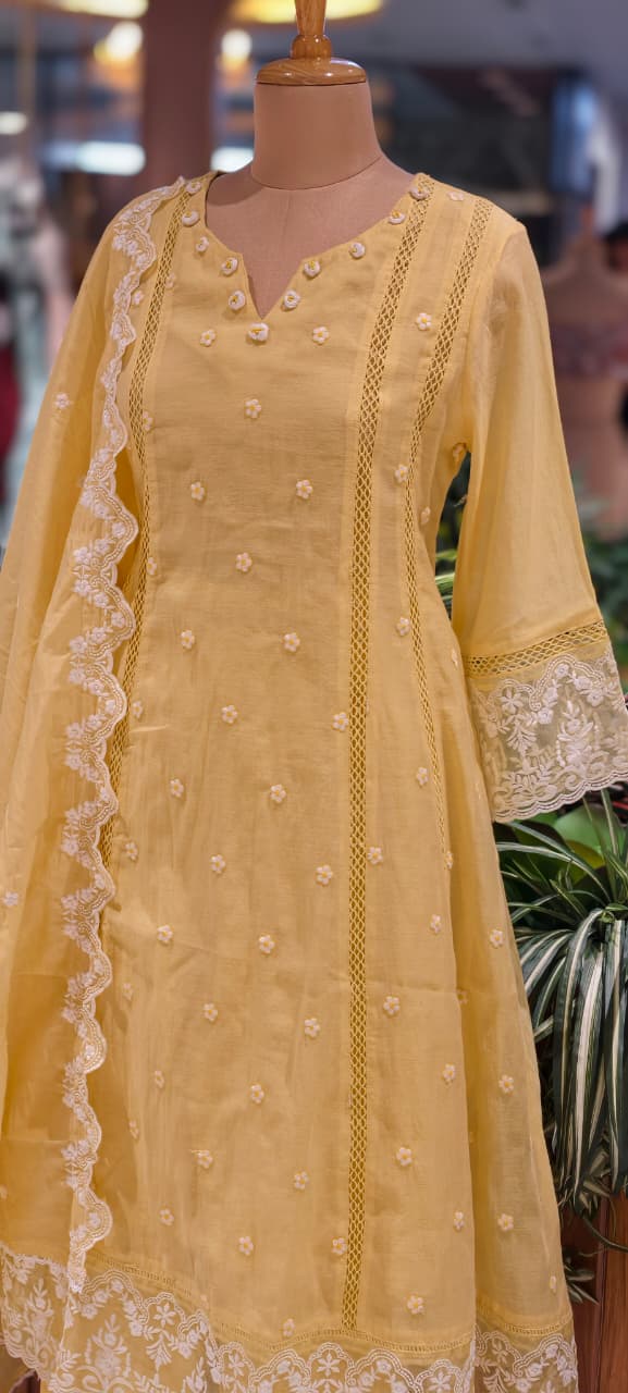 Mul Cotton Suttle Embroidery Soft Elegance A-Line Full Suit Set With Dupatta- 14308 RB234