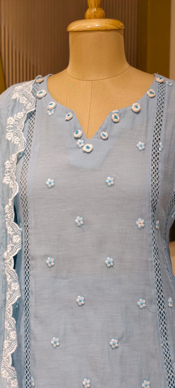Mul Cotton Suttle Embroidery Soft Elegance A-Line Full Suit Set With Dupatta- 14308 RB234