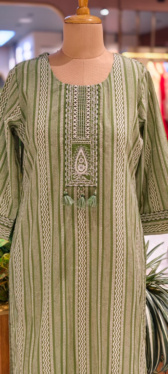 Parelinear Striped Minimal Yoke Designed Daily Wear Cotton Kurti Only-14343 RB242