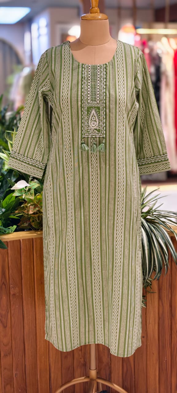 Parelinear Striped Minimal Yoke Designed Daily Wear Cotton Kurti Only-14343 RB242