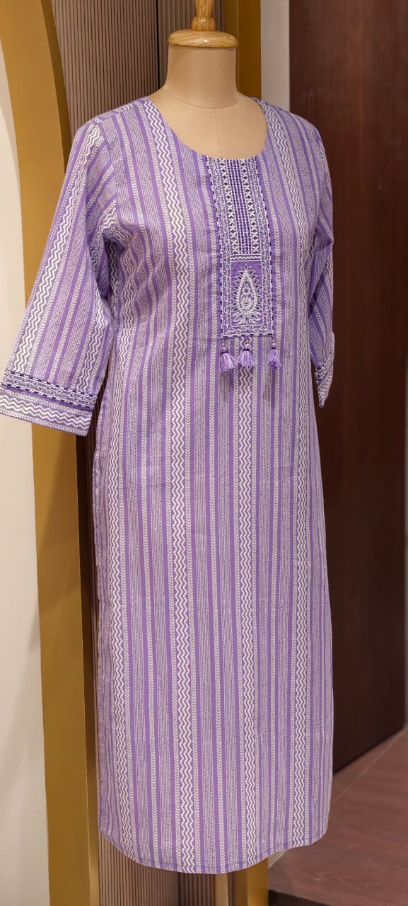 Parelinear Striped Minimal Yoke Designed Daily Wear Cotton Kurti Only-14343 RB242
