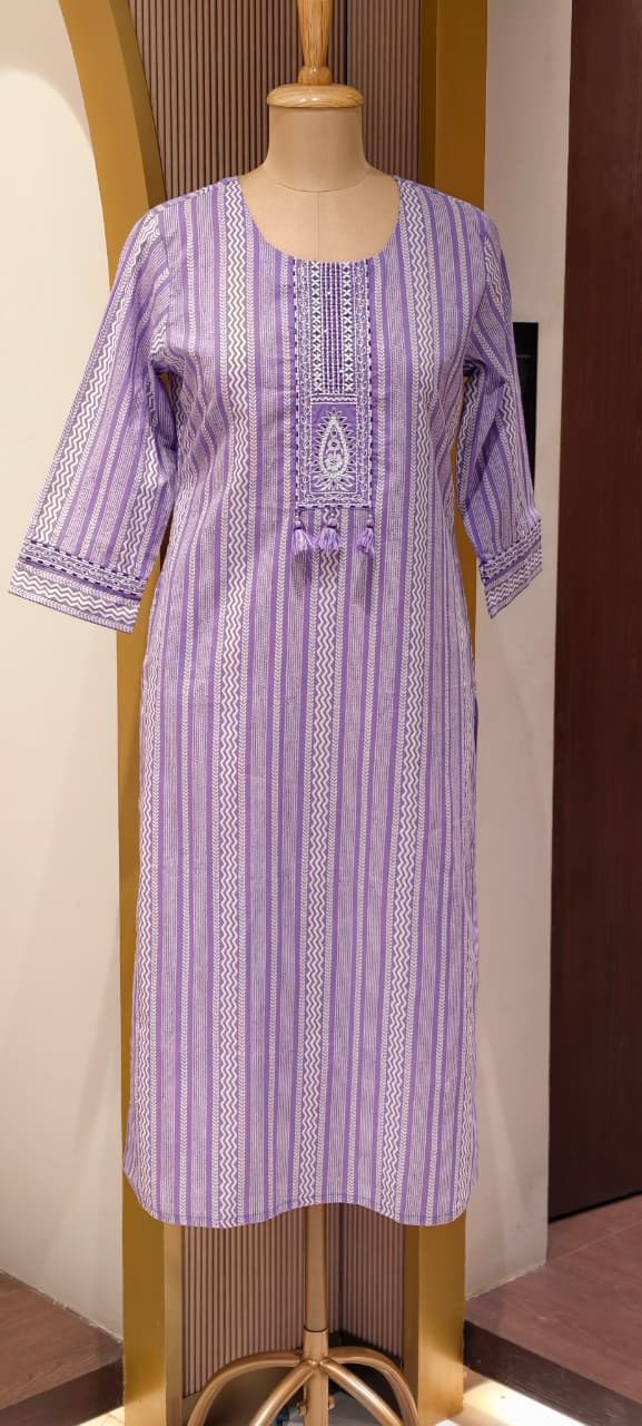 Parelinear Striped Minimal Yoke Designed Daily Wear Cotton Kurti Only-14343 RB242