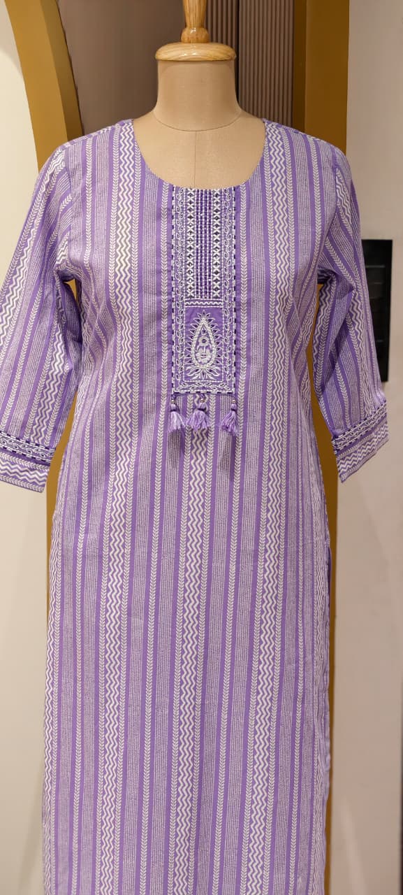 Parelinear Striped Minimal Yoke Designed Daily Wear Cotton Kurti Only-14343 RB242