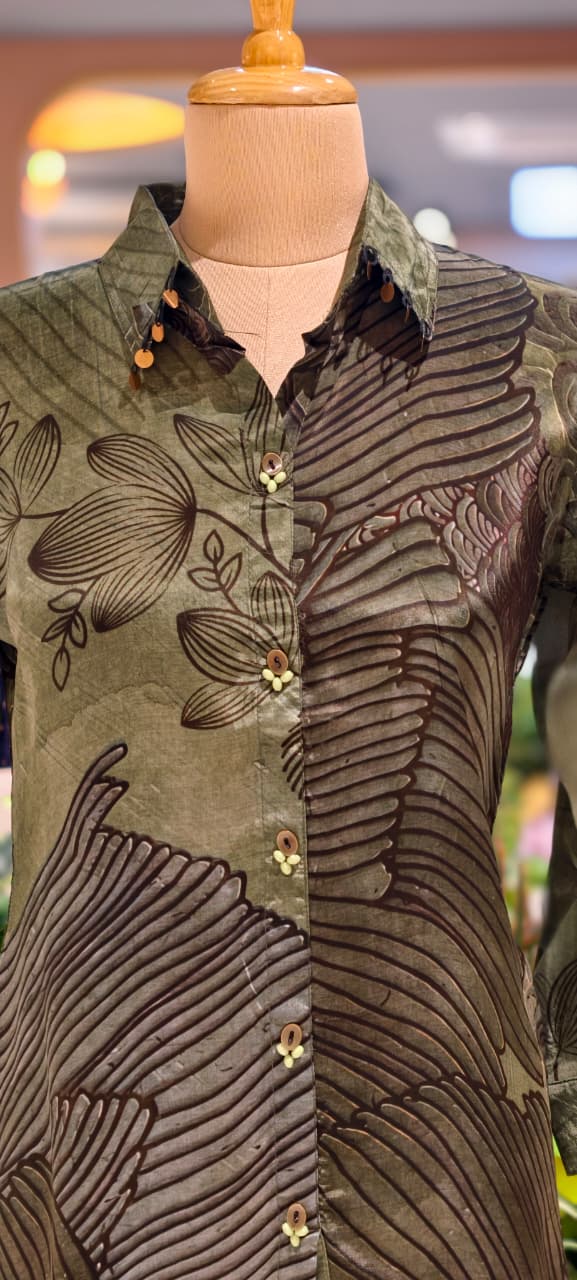 Classy Print Stunning Casual Crepe Shirt With Stylish Button & Coin Tassel-14381,87,82  RB244