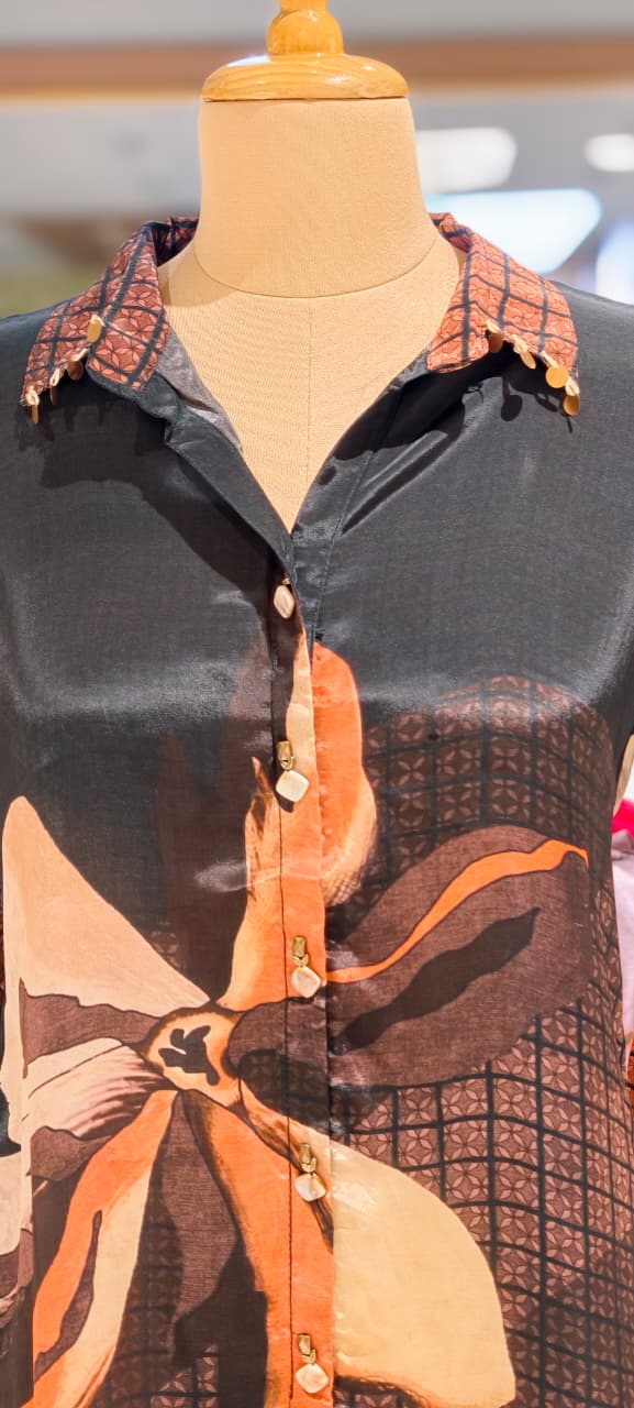 Classy Print Stunning Casual Crepe Shirt With Stylish Button & Coin Tassel-14381,87,82  RB244