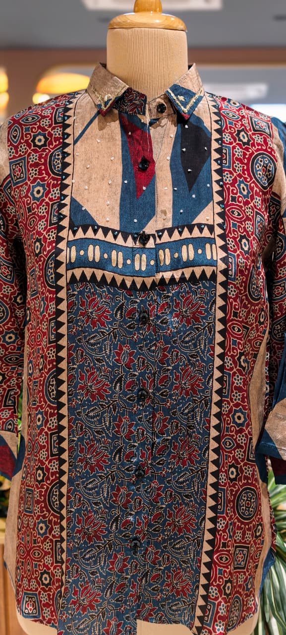 Geometric Multicolor Print Formal Ethnic Casual Wear Shirt Only-14385  RB247