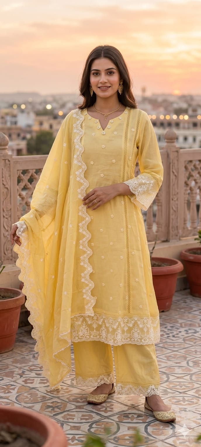 Mul Cotton Suttle Embroidery Soft Elegance A-Line Full Suit Set With Dupatta- 14308 RB234