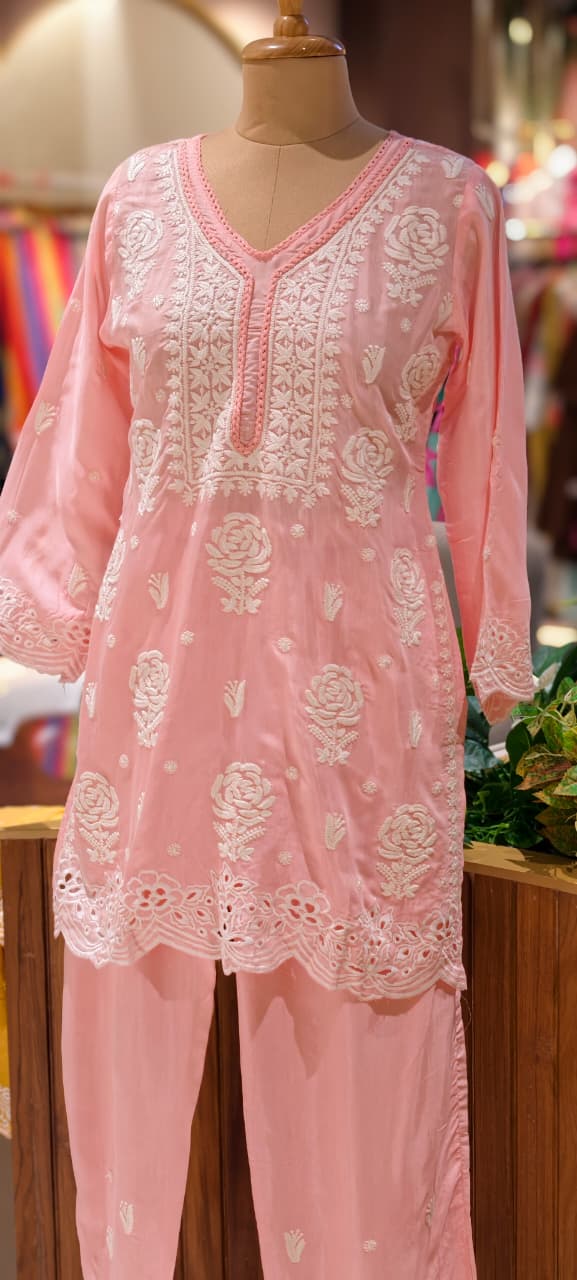 Pure Muslin Chikankari Work Summerish Tone Casual Wear Co-Ord Set-14394 RB221