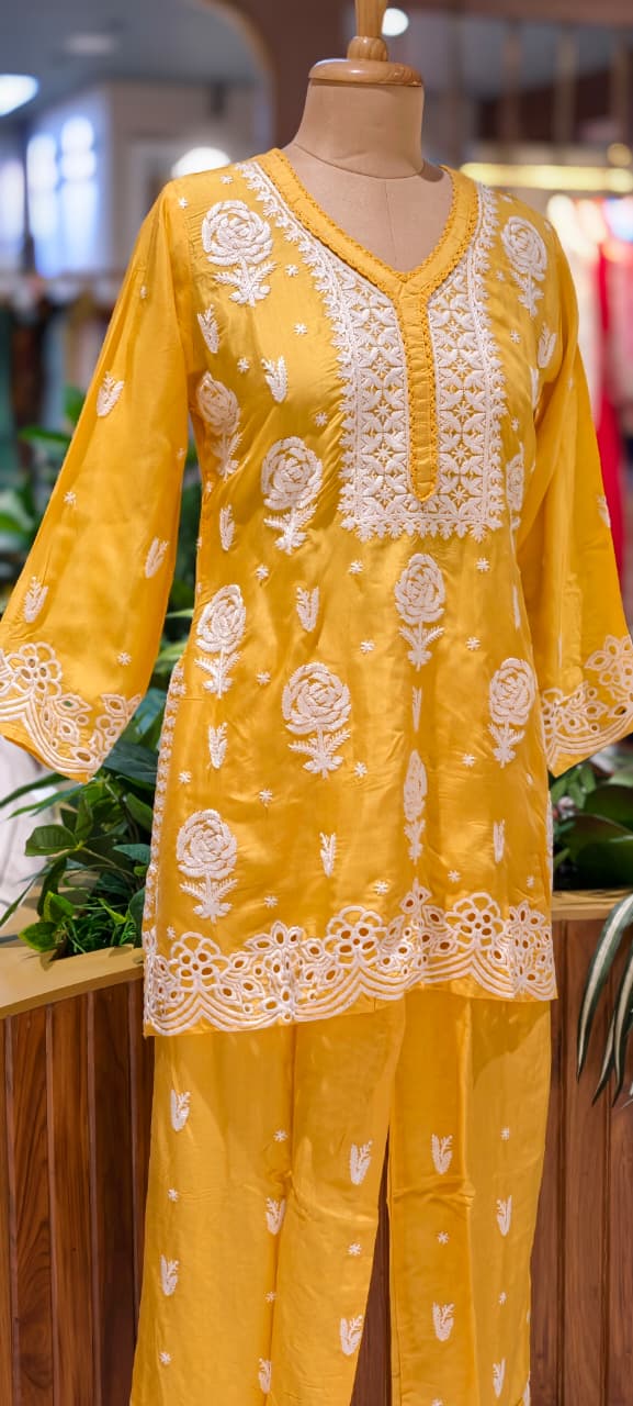 Pure Muslin Chikankari Work Summerish Tone Casual Wear Co-Ord Set-14394 RB221