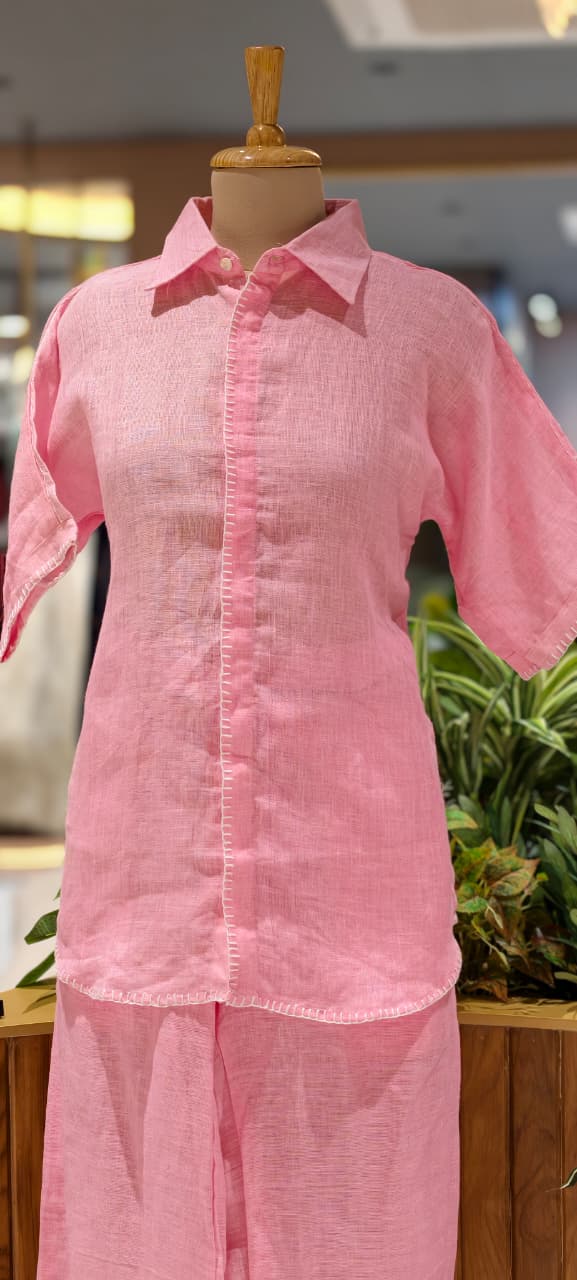 Bold Pure Linen Co-Ord Set Featuring Structured Shirt-Style Top with  Comfortable Straight Fit Trousers-14416 RB251