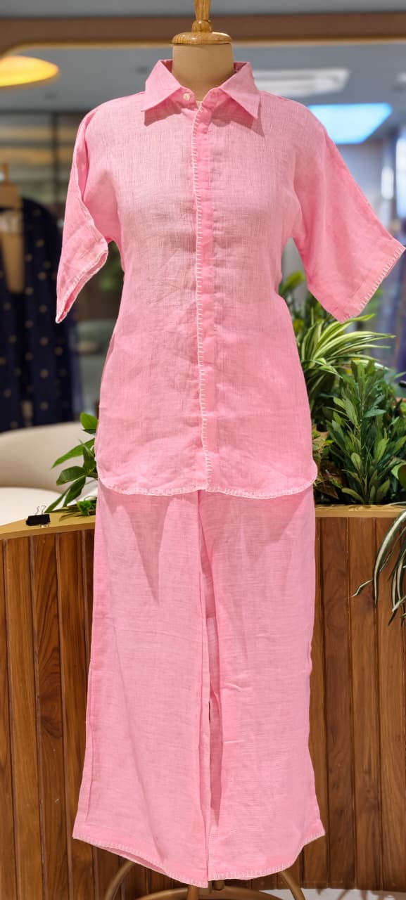 Bold Pure Linen Co-Ord Set Featuring Structured Shirt-Style Top with  Comfortable Straight Fit Trousers-14416 RB251