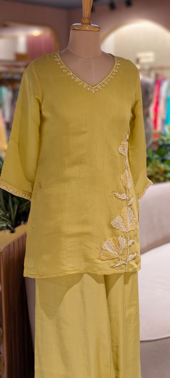 Butter Soft Lightweight Hand Embroidery Surat Mul Chanderi Kurta Pant Set- 14421 RB254