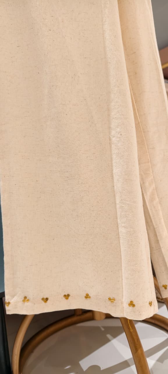 Golden Foil Highlight Jacket Style Solid Straight Kurta Pant Set In Cotton Fabric- 14194