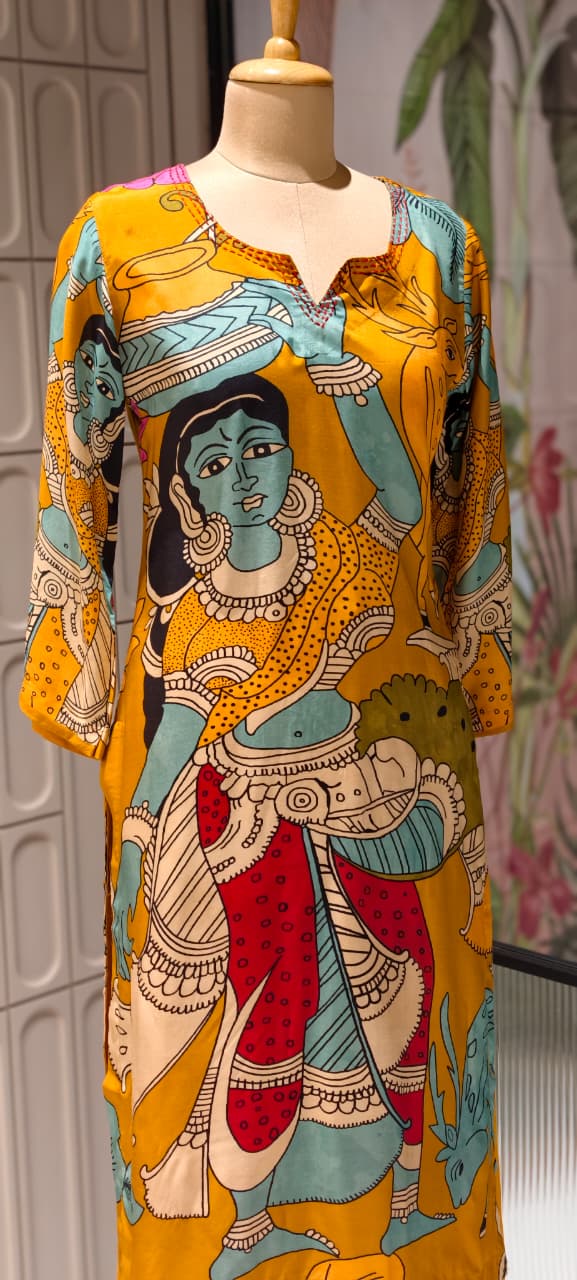 Folk-Art Kalamkari Muse Digital Printed Narrative Muslin Kurta Pant Set- 14437 RB288