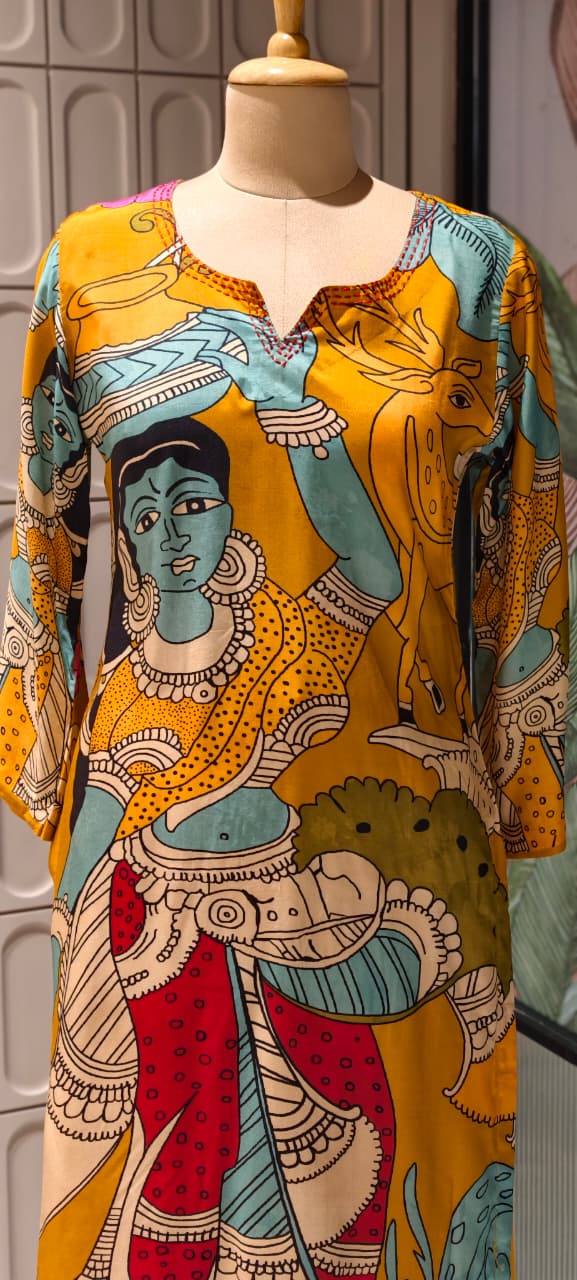 Folk-Art Kalamkari Muse Digital Printed Narrative Muslin Kurta Pant Set- 14437 RB288