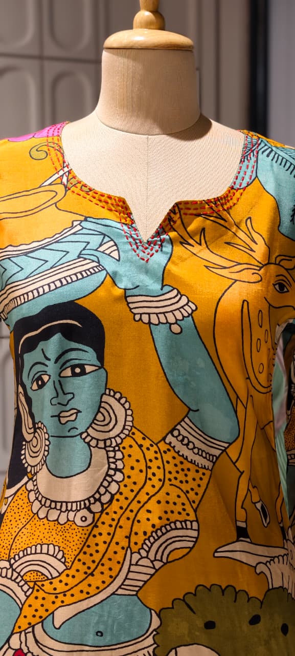 Folk-Art Kalamkari Muse Digital Printed Narrative Muslin Kurta Pant Set- 14437 RB288