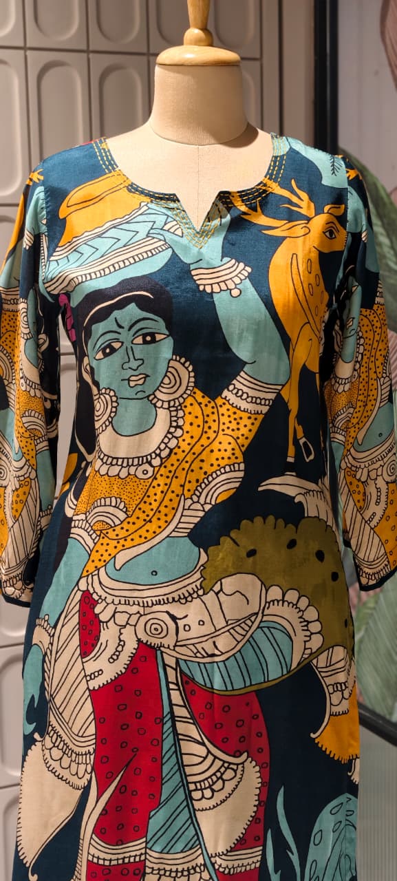 Folk-Art Kalamkari Muse Digital Printed Narrative Muslin Kurta Pant Set- 14437 RB288
