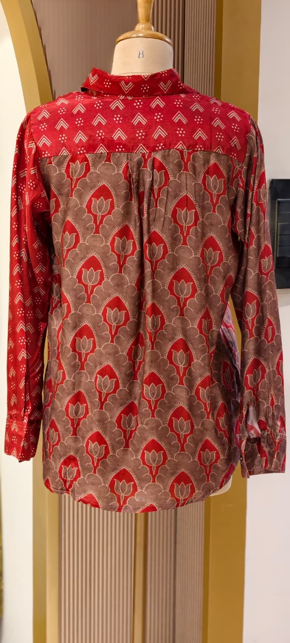 Mosaic Muse Attractive Red Vibrant Modal Muslin Casual Shirt-14439