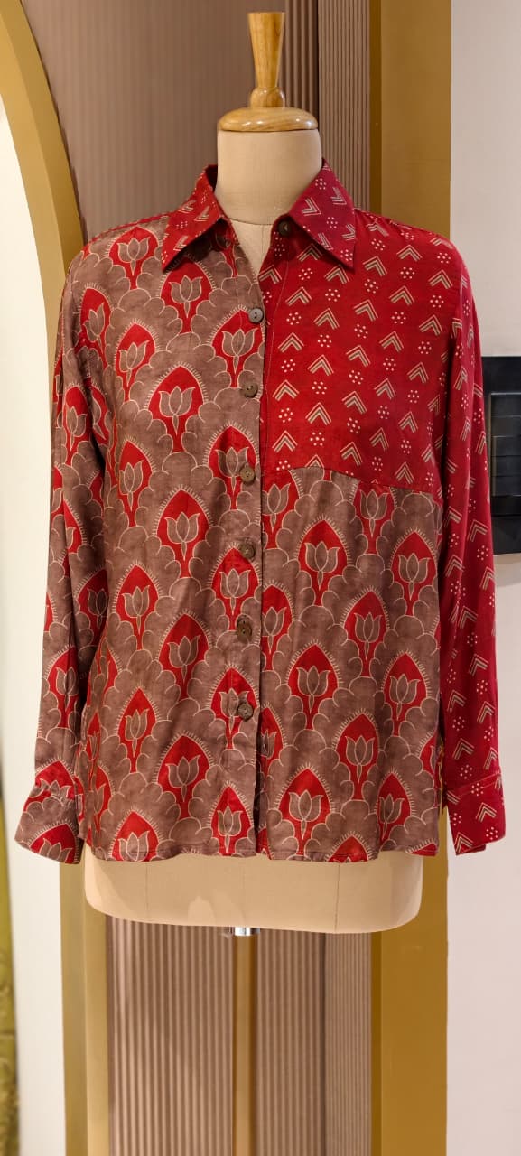 Mosaic Muse Attractive Red Vibrant Modal Muslin Casual Shirt-14439