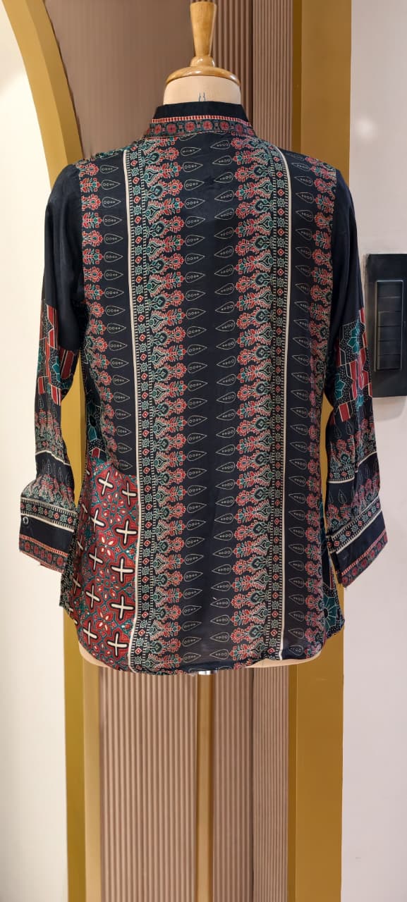 Desert Rose Geometric Ajrakh Aesthetic Casual Muslin Shirt-14477  RB308