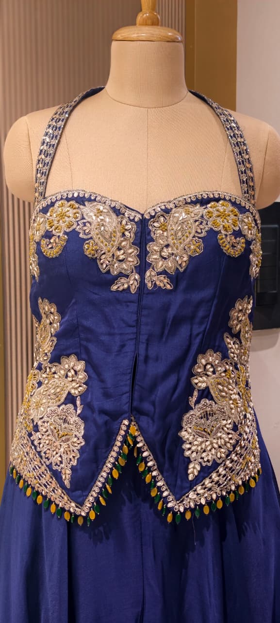 Royal Indigo Hand-Embellished Regal Statement Stunning Scalloped Bodice Indo Wear- 14326 RB333