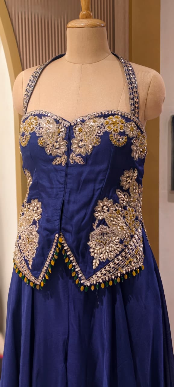 Royal Indigo Hand-Embellished Regal Statement Stunning Scalloped Bodice Indo Wear- 14326 RB333