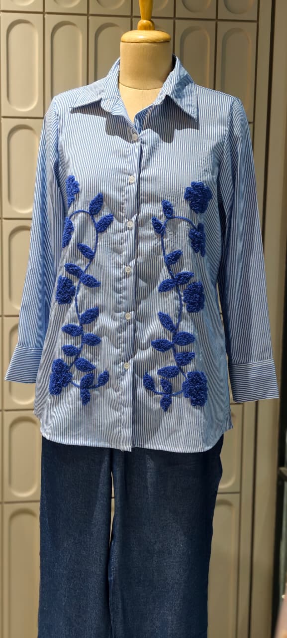 Woven Crochet Look Stunning Striped Summer Friendly Denim Look Co-Ord Set- 14500 RB276