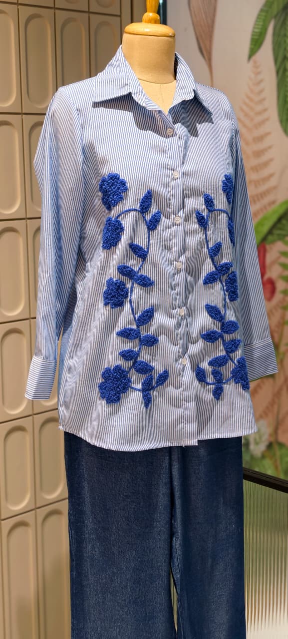 Woven Crochet Look Stunning Striped Summer Friendly Denim Look Co-Ord Set- 14500 RB276