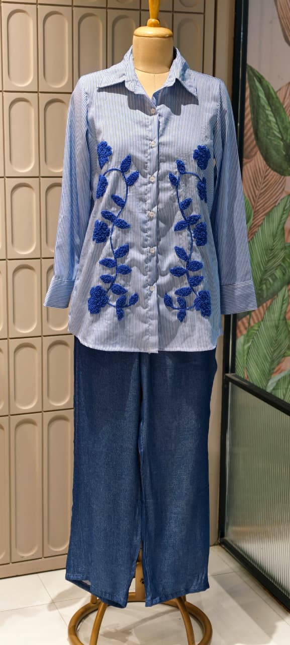 Woven Crochet Look Stunning Striped Summer Friendly Denim Look Co-Ord Set- 14500 RB276