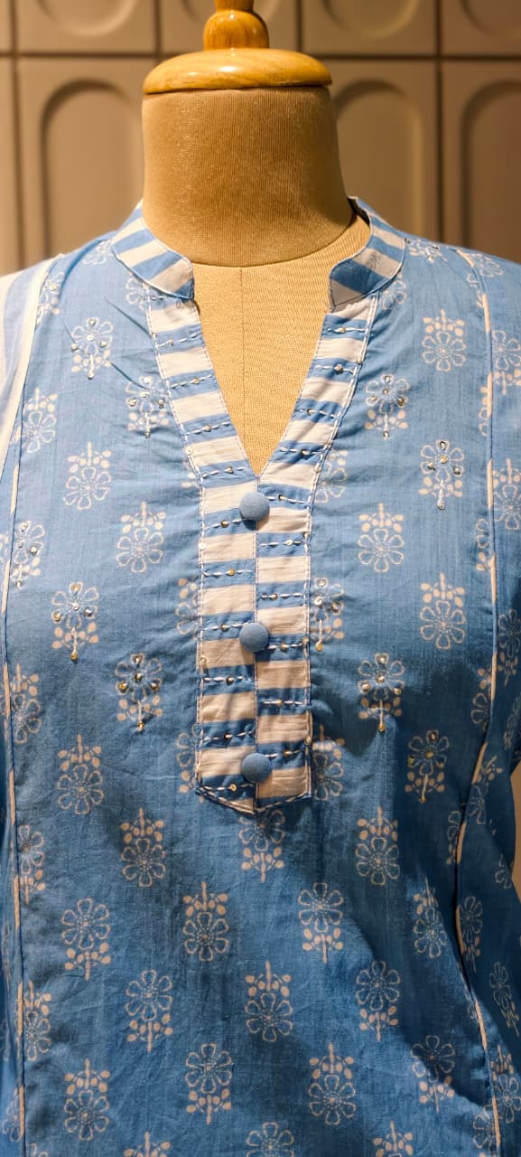 Elegant Handloom Cotton Striped Bottom & Dupatta With Floral Printed Full Suit-14504 RB294