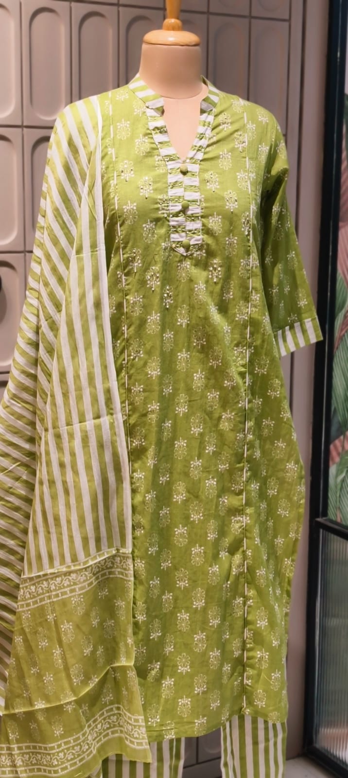 Elegant Handloom Cotton Striped Bottom & Dupatta With Floral Printed Full Suit-14504 RB294