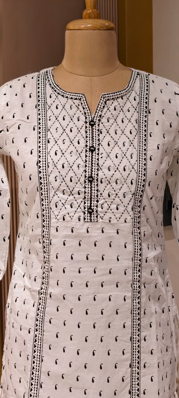 Black & White Inspired Tiny Mango Buti Printed Cotton Short Kurti Only- 14512 RB301