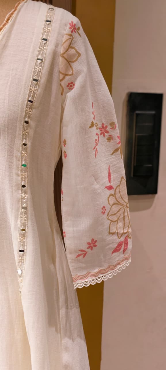 Nord Accent Real Mirror With Thread Upwork Surat Mul Chanderi Panel A-Line Full Suit Set With Dupatta- 14498 RB323